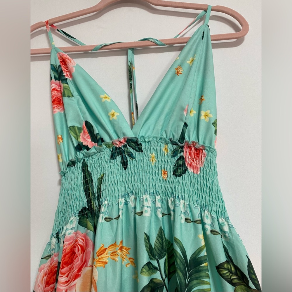 Elegant Floral Maxi Dress in Teal - Picture 3 of 11